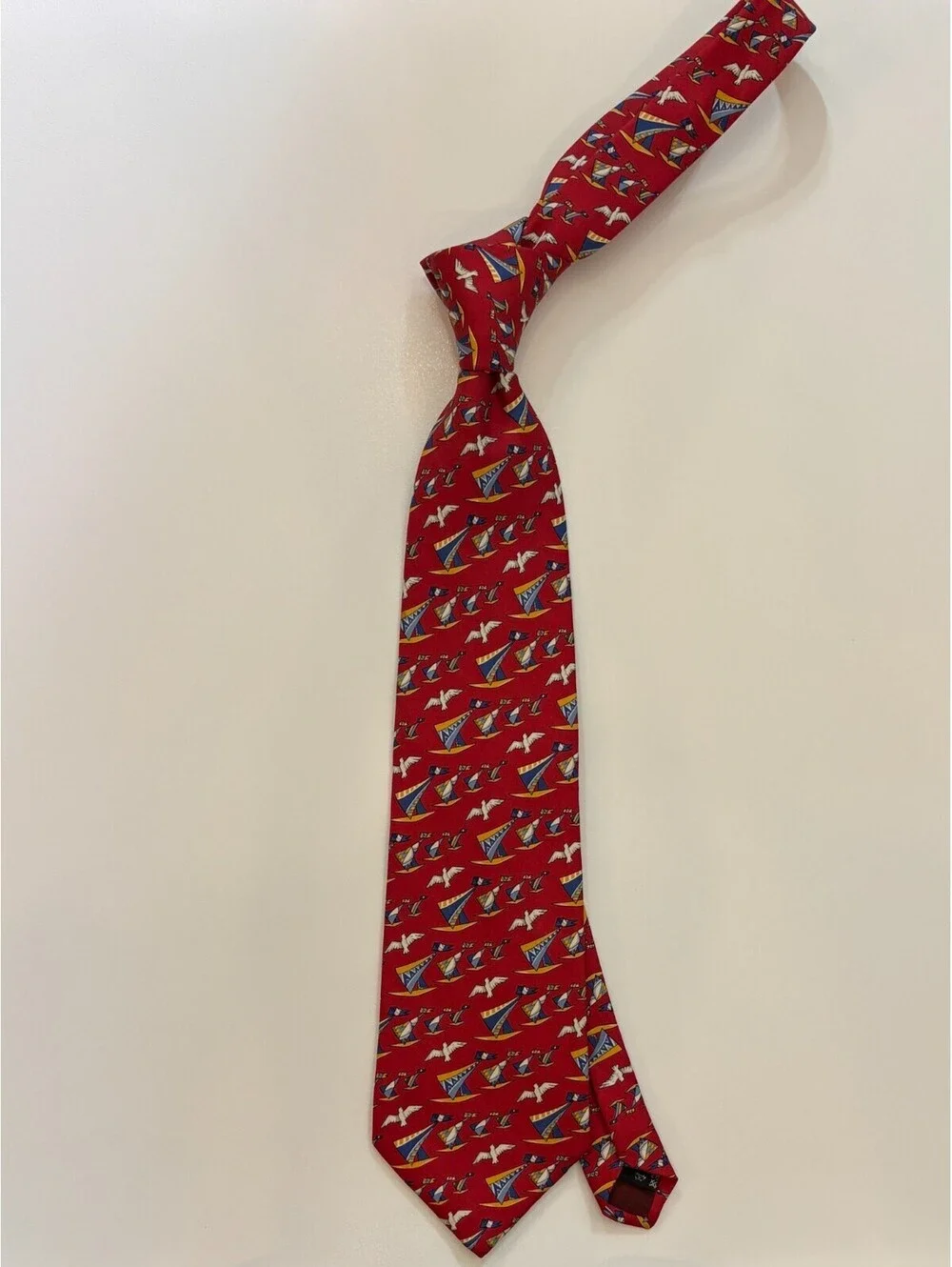 Salvatore Ferragamo Red Sailboat 100% Silk Tie 60